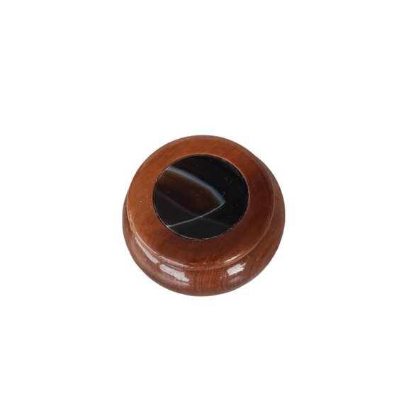 Brazilian Wooden Mini Trinket Ring Box With Lid Handcrafted Cedar & Agate - Picture 4 of 10